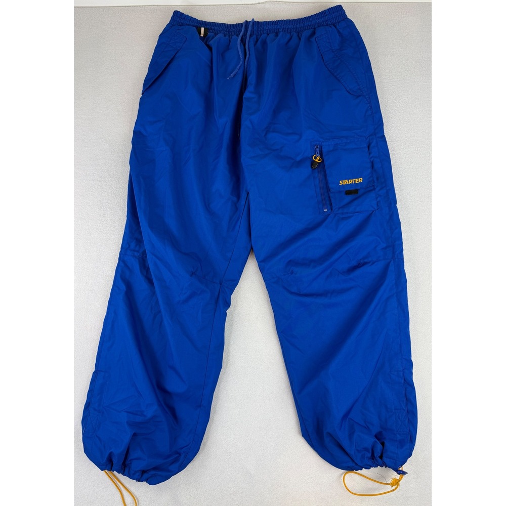Starter Cargo Track Pants Mens XL Royal Blue Ripstop Mesh Lined Bungee Hem